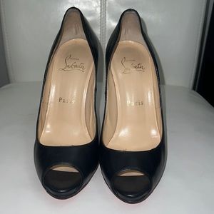 Christian Louboutin Flo 120 Kid Black Leather Peep-Toe Pumps Heels Size 35